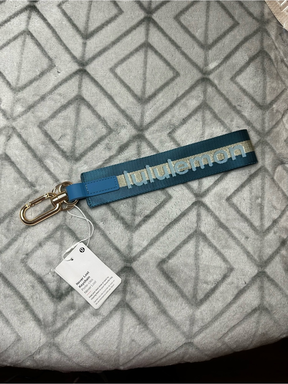 lululemon Teal Never Lost Keychain Strap with Gold Hardware